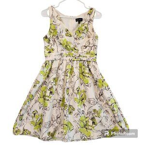 Hailey Morgan Cream Green Brown Floral Sleeveless Dress Sz 6 Wedding Guest